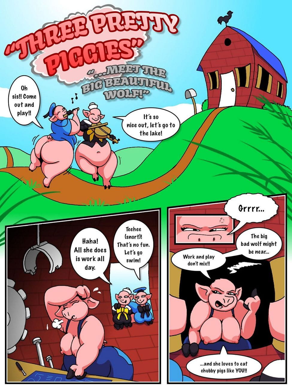 Three Pretty Piggies Meet The Big Beautiâ€¦ page 1