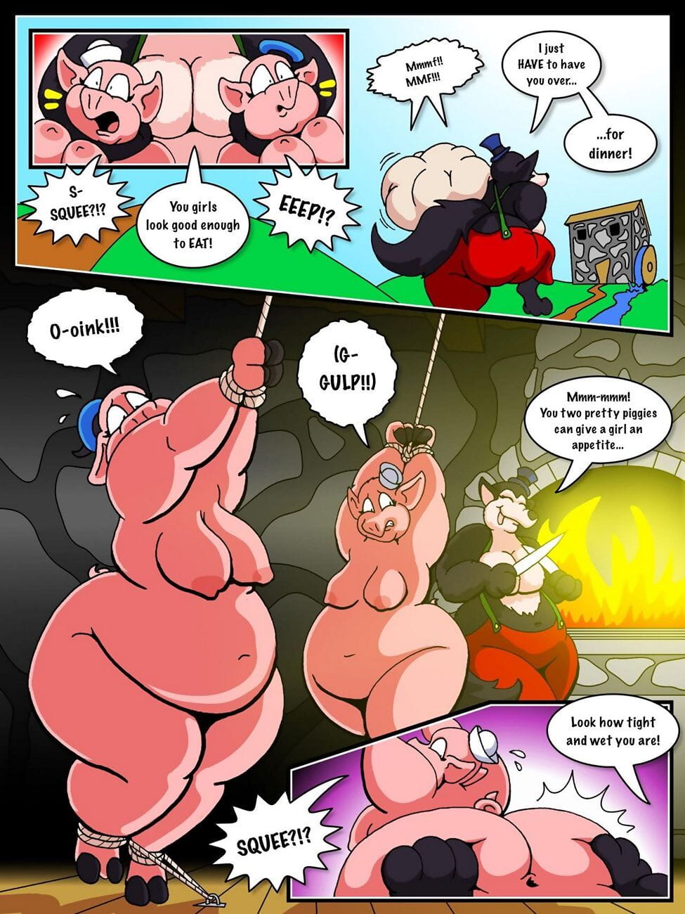Three Pretty Piggies Meet The Big Beautiâ€¦ page 1
